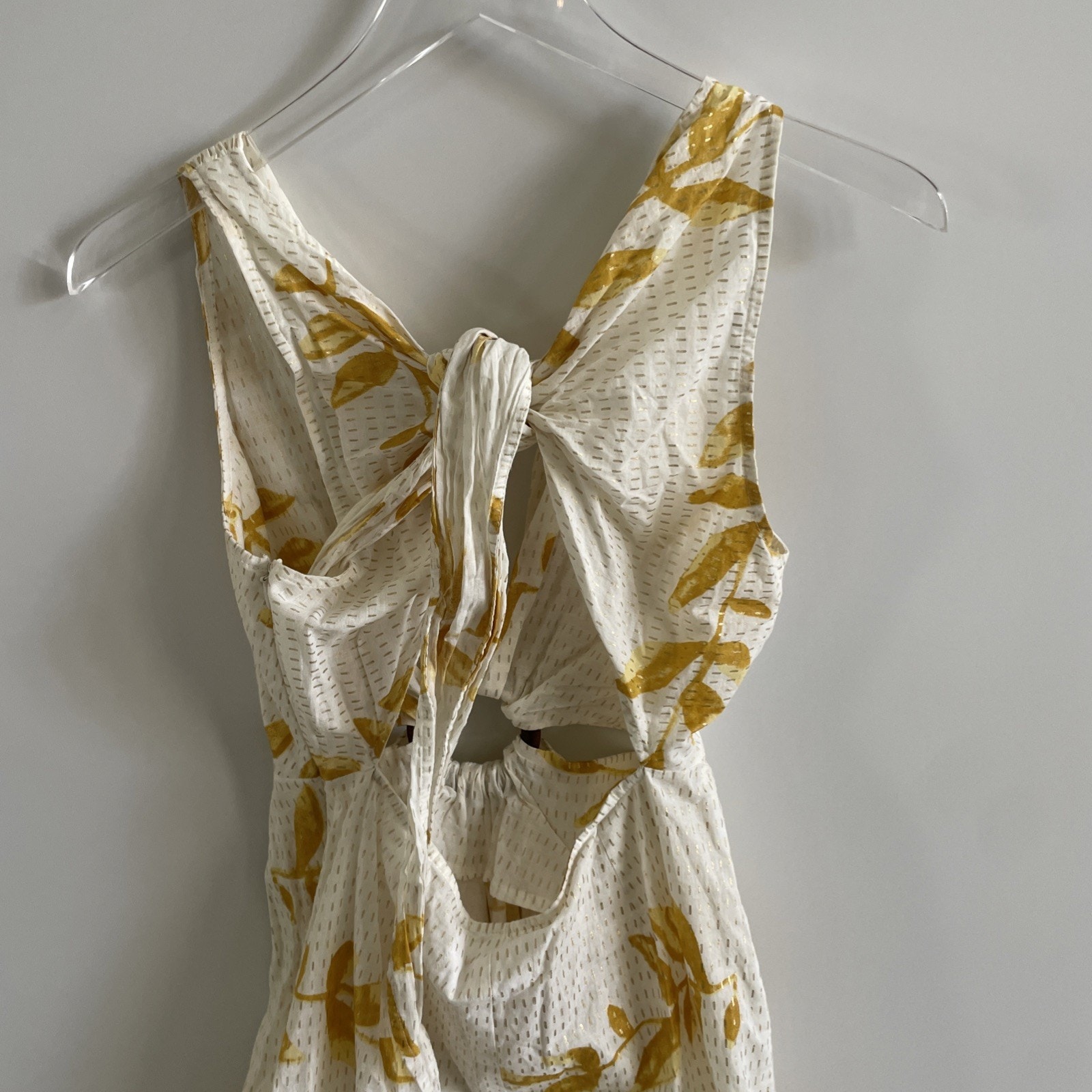 Revolve Sundress Small Yuma White Gold Foil Leaf Print Maxi Dress Cutout Detail — image 8 of 8